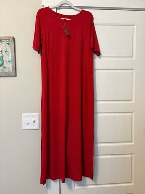 J. Jill Red Short-Sleeve Maxi Dress